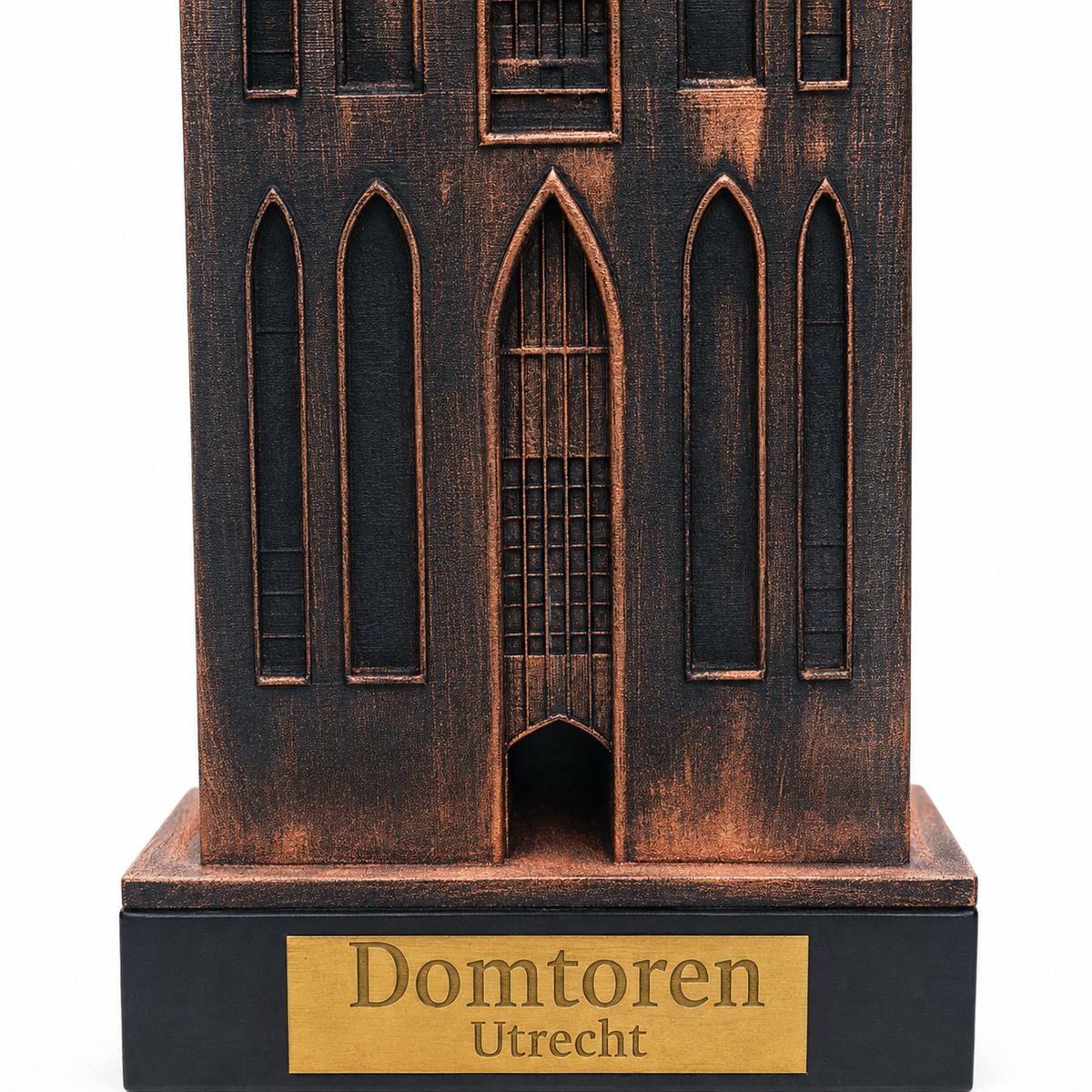 Detail van Domtoren Utrecht met voet, zwart-brons