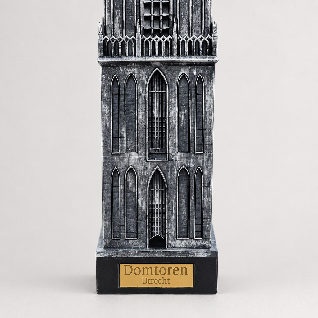Detail van Domtoren Utrecht met voet, zwart-zilver