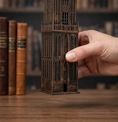 Detail van Domtoren Utrecht zonder voet, zwart-brons