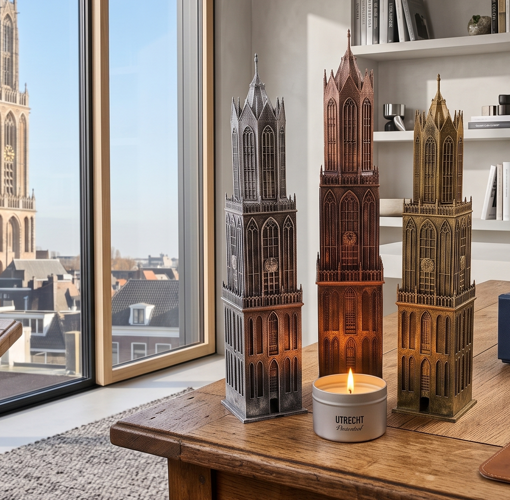 Sfeerfoto van Domtoren Utrecht zonder voet, zwart-brons