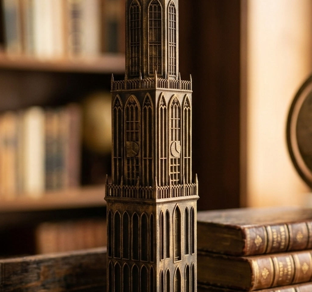 Detail van Domtoren Utrecht zonder voet, zwart-goud