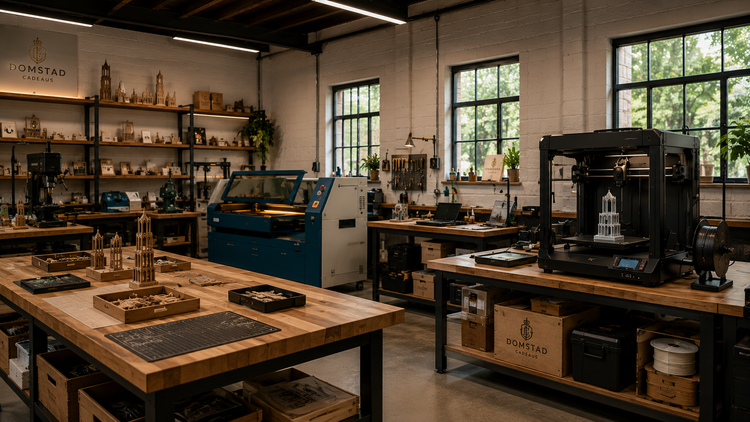 Maker werkt in de werkplaats aan een Domtoren product
