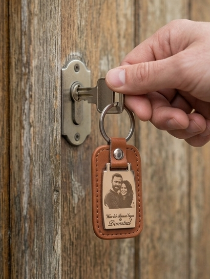 Gepersonaliseerde foto-sleutelhanger in gebruik