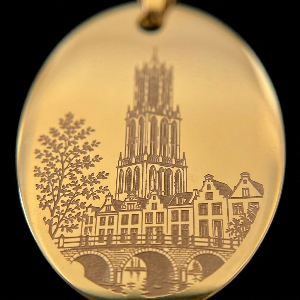 Detail van Utrecht ketting met ovale Domtoren-hanger