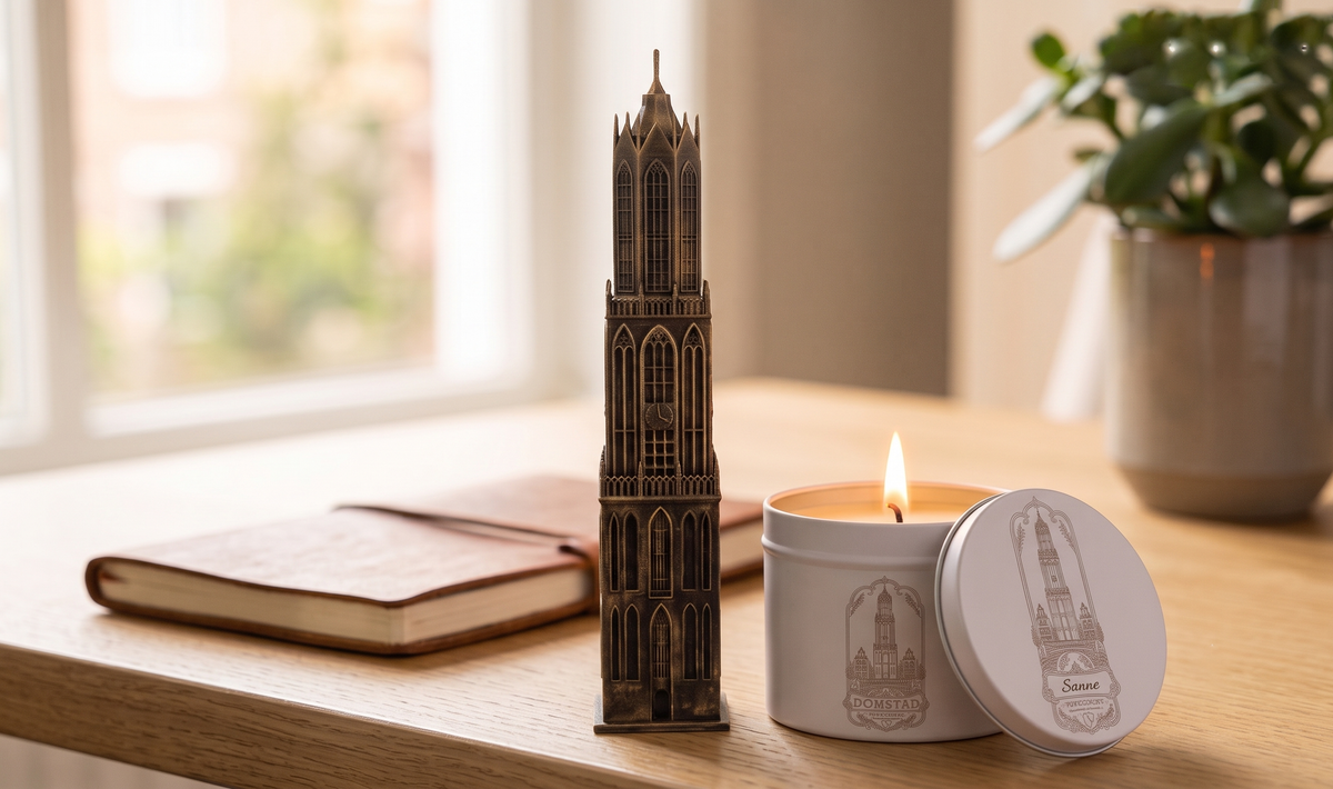 Handen houden een ronde transparante Domtoren decoratie van Domstad Cadeaus vast
