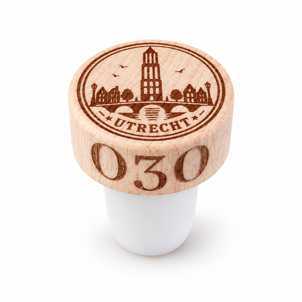 Utrecht 030 wijnstopper met beukenhouten bovenzijde