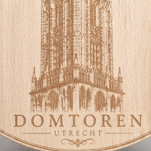 Detail van Beuken snij- en borrelplank Utrecht, Domtoren Klassiek