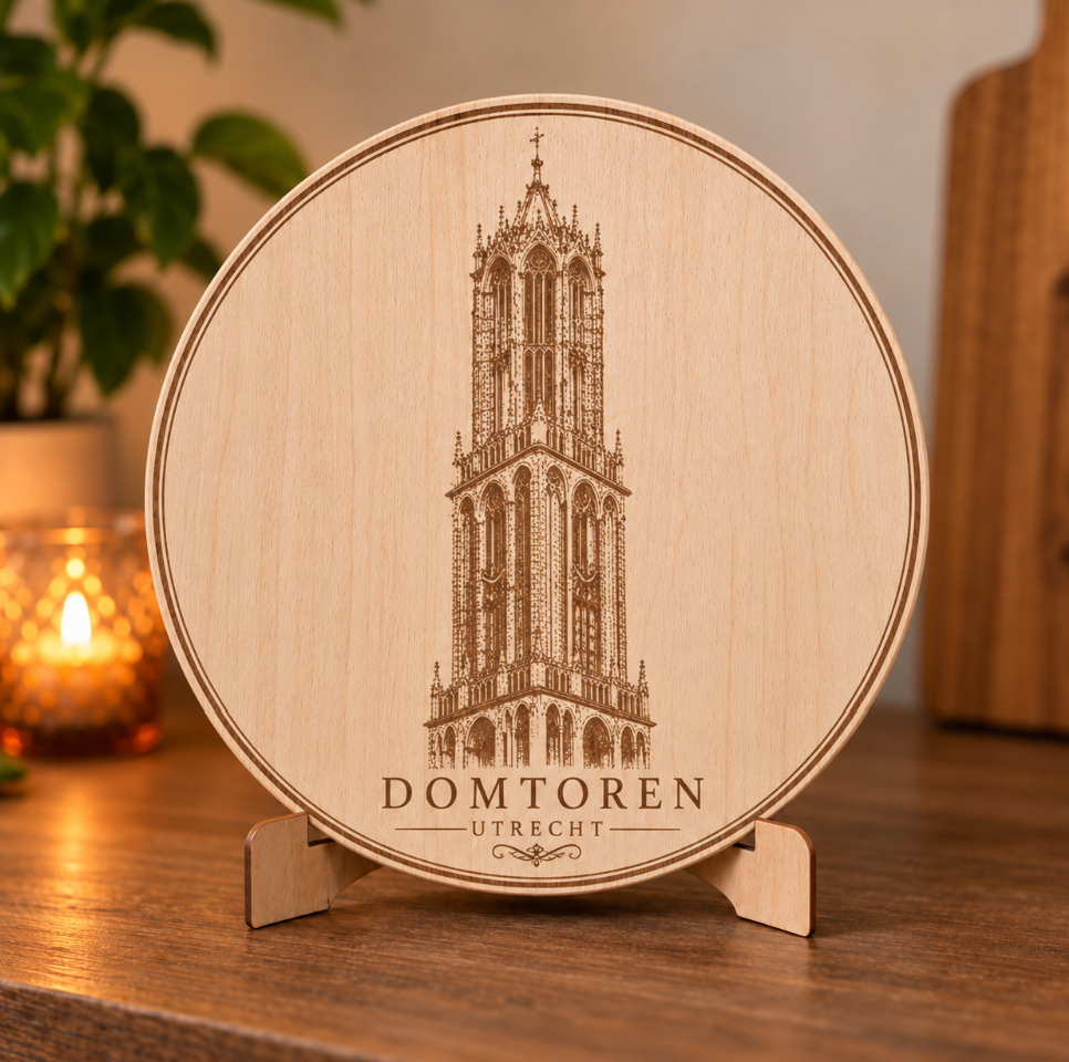 Beuken snij- en borrelplank Utrecht, Domtoren Klassiek op tafelstandaard