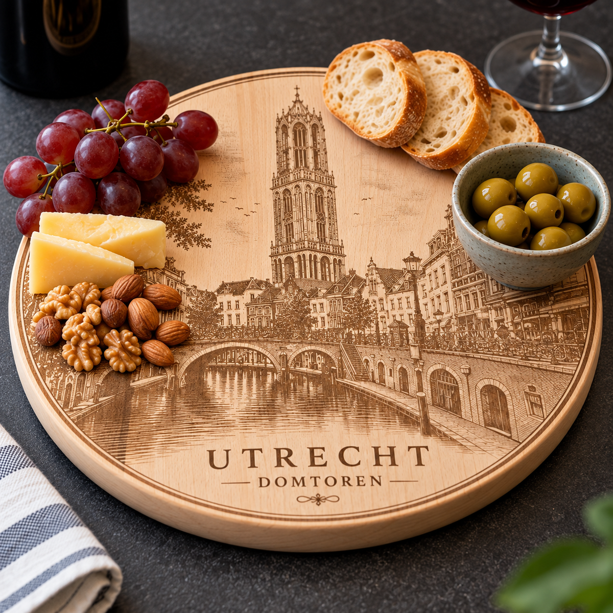 Beuken snij- en borrelplank Utrecht, Grachtzicht in gebruik