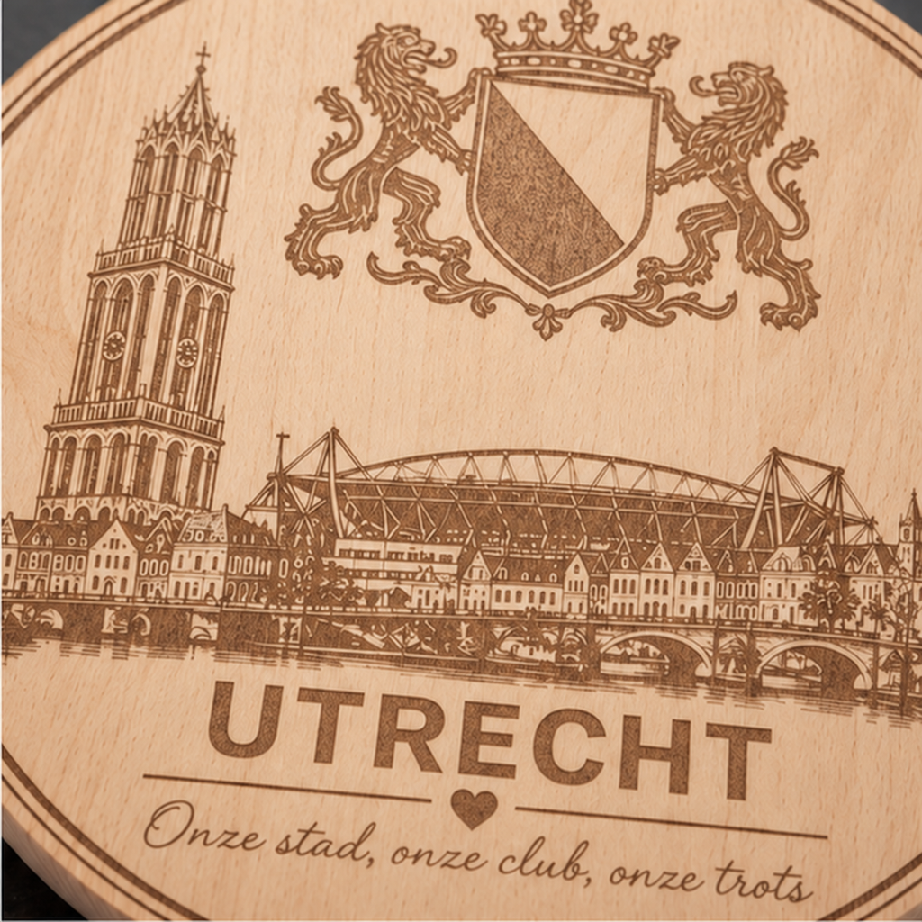 Detail van Beuken snij- en borrelplank Utrecht, Stad & Trots