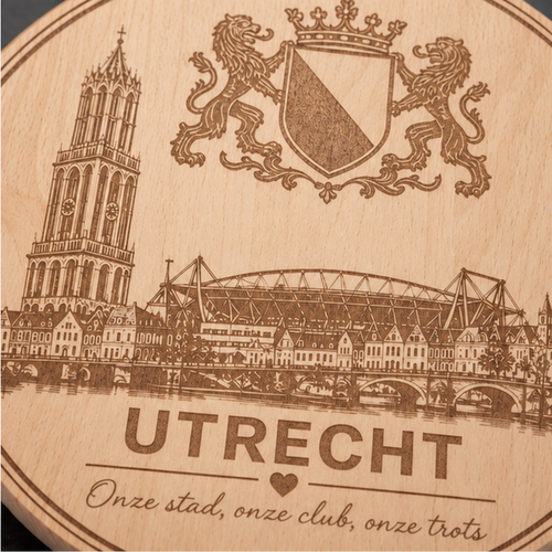 Detail van Beuken snij- en borrelplank Utrecht, Stad & Trots