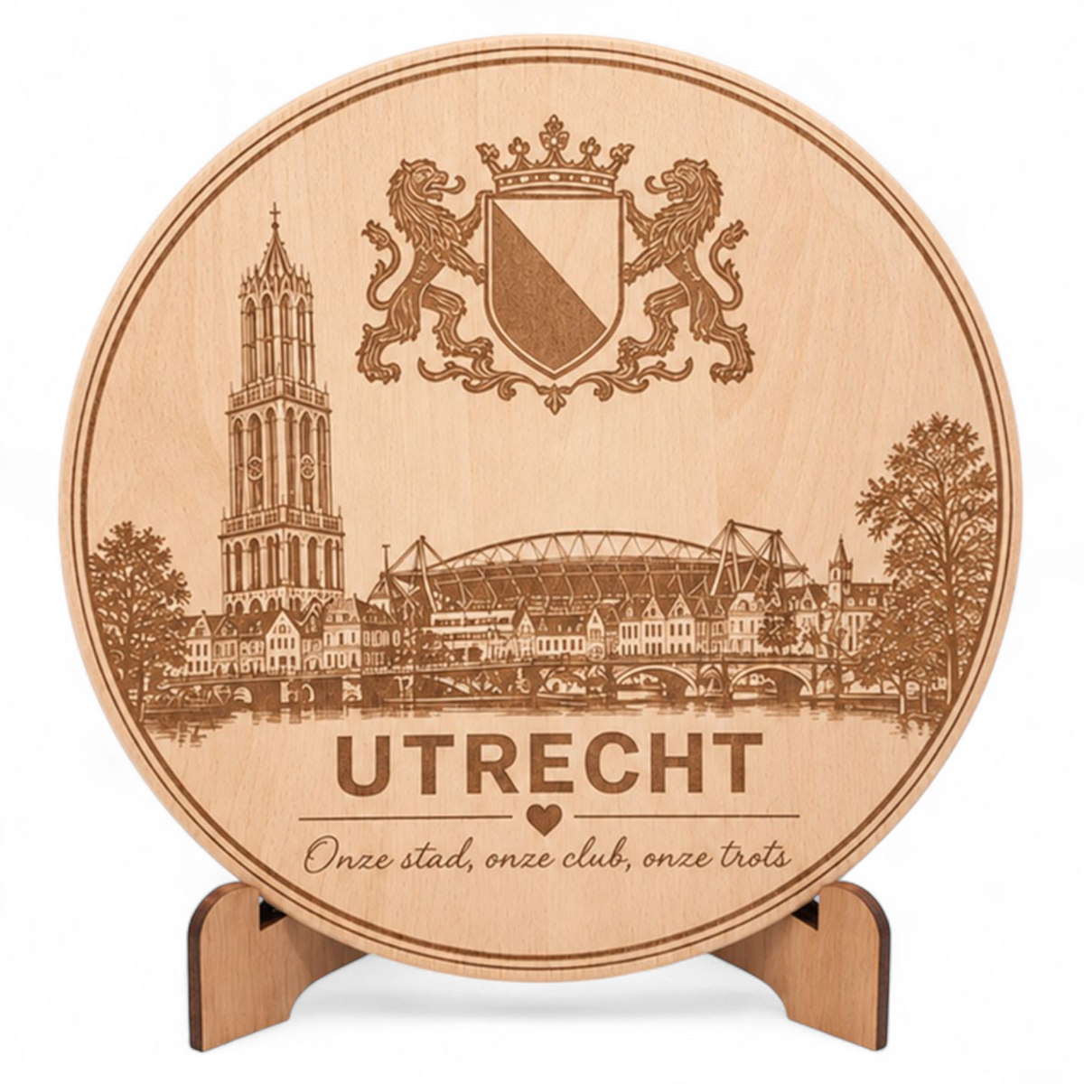 Beuken snij- en borrelplank Utrecht, Stad & Trots op tafelstandaard