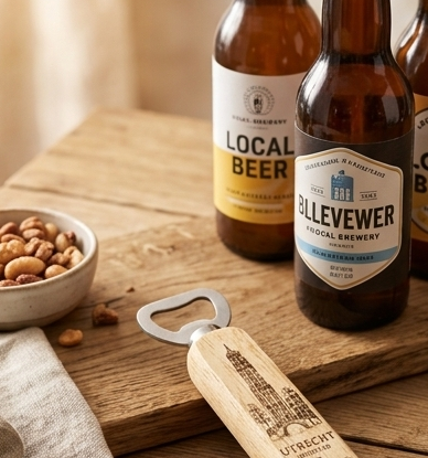 Sfeerfoto van Utrecht bieropener met bamboe handvat