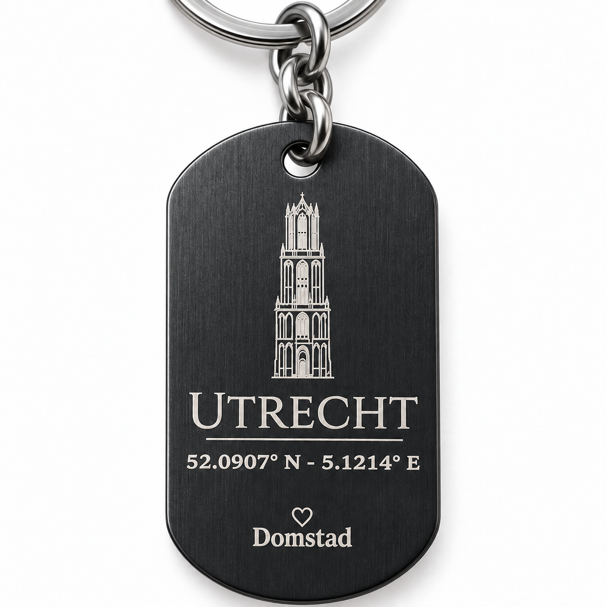 Detail van Zwarte dogtag-sleutelhanger Utrecht