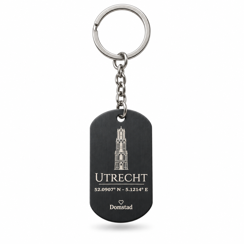 Zwarte dogtag-sleutelhanger Utrecht