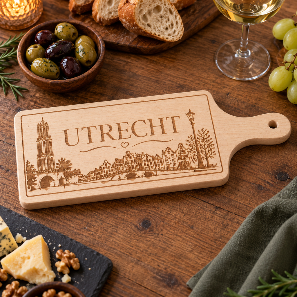 Sfeerfoto van Beuken snij- en borrelplank Utrecht, 33 × 14 cm