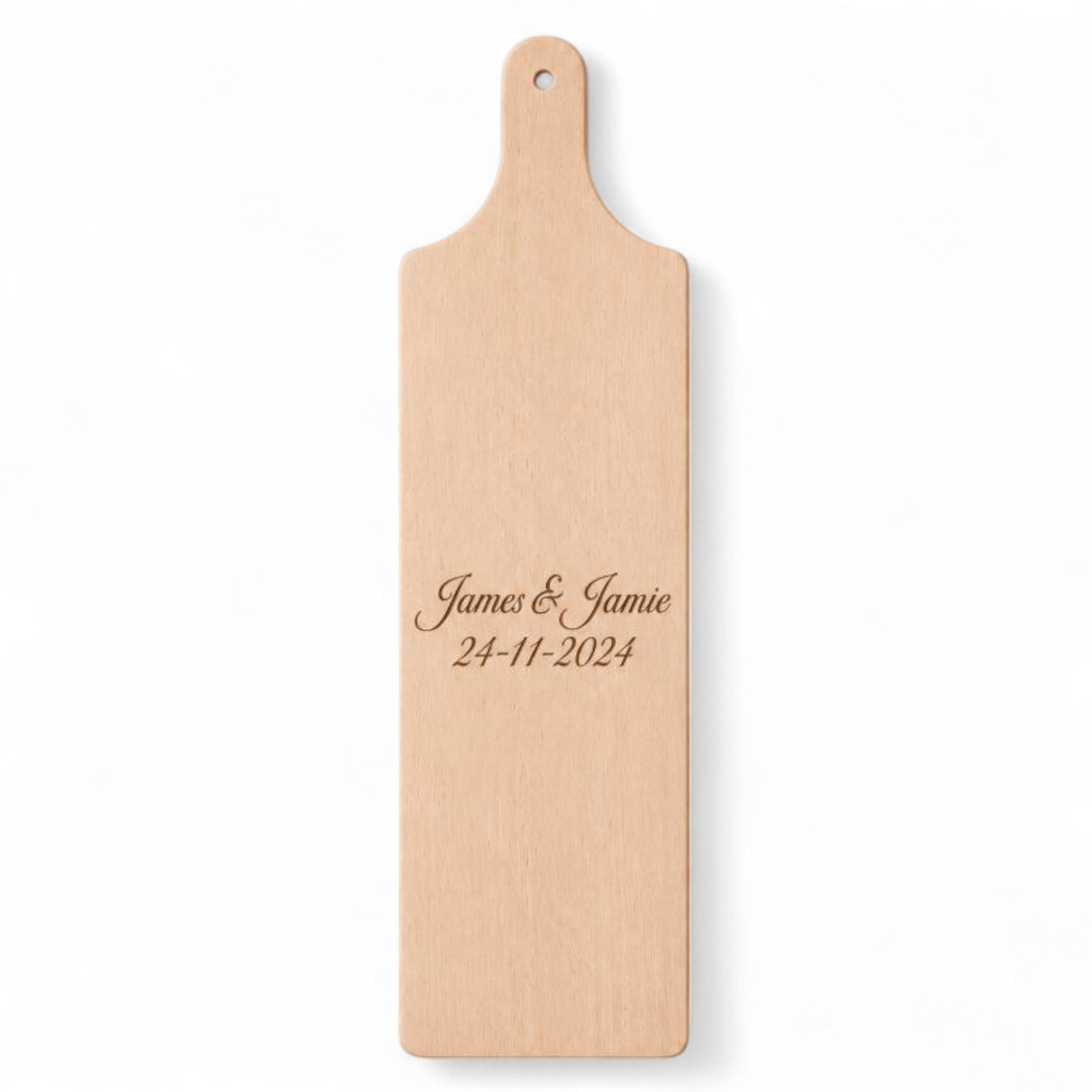 Voorbeeld van personalisatie op Beuken snij- en borrelplank Utrecht, 40 × 12 cm