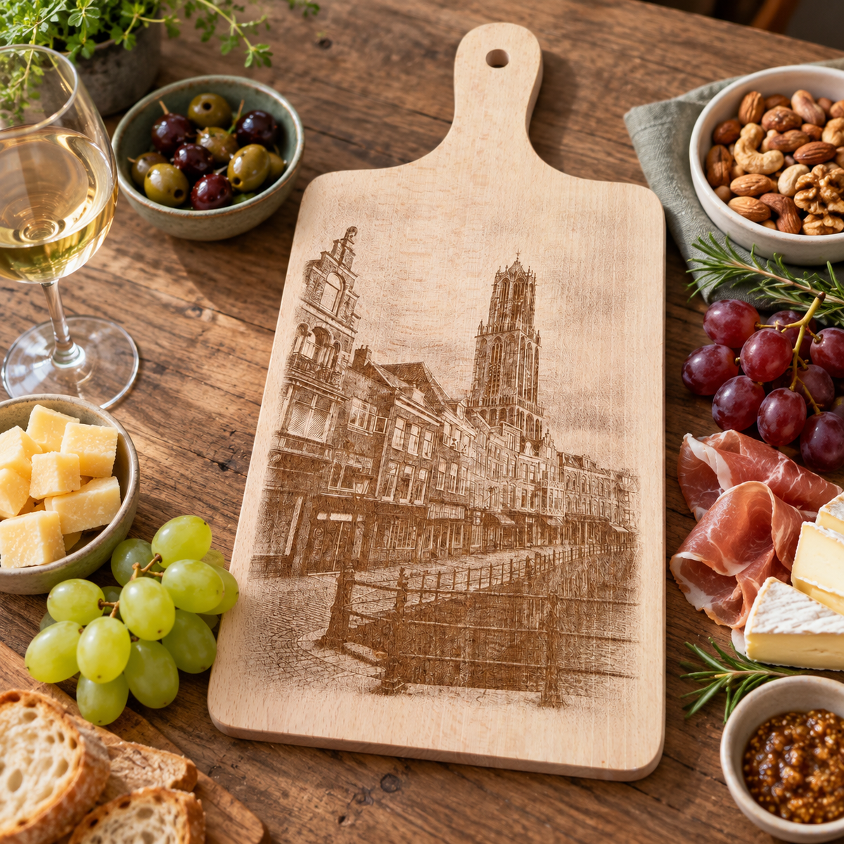 Sfeerfoto van Beuken snij- en borrelplank Utrecht, 44 × 20 cm