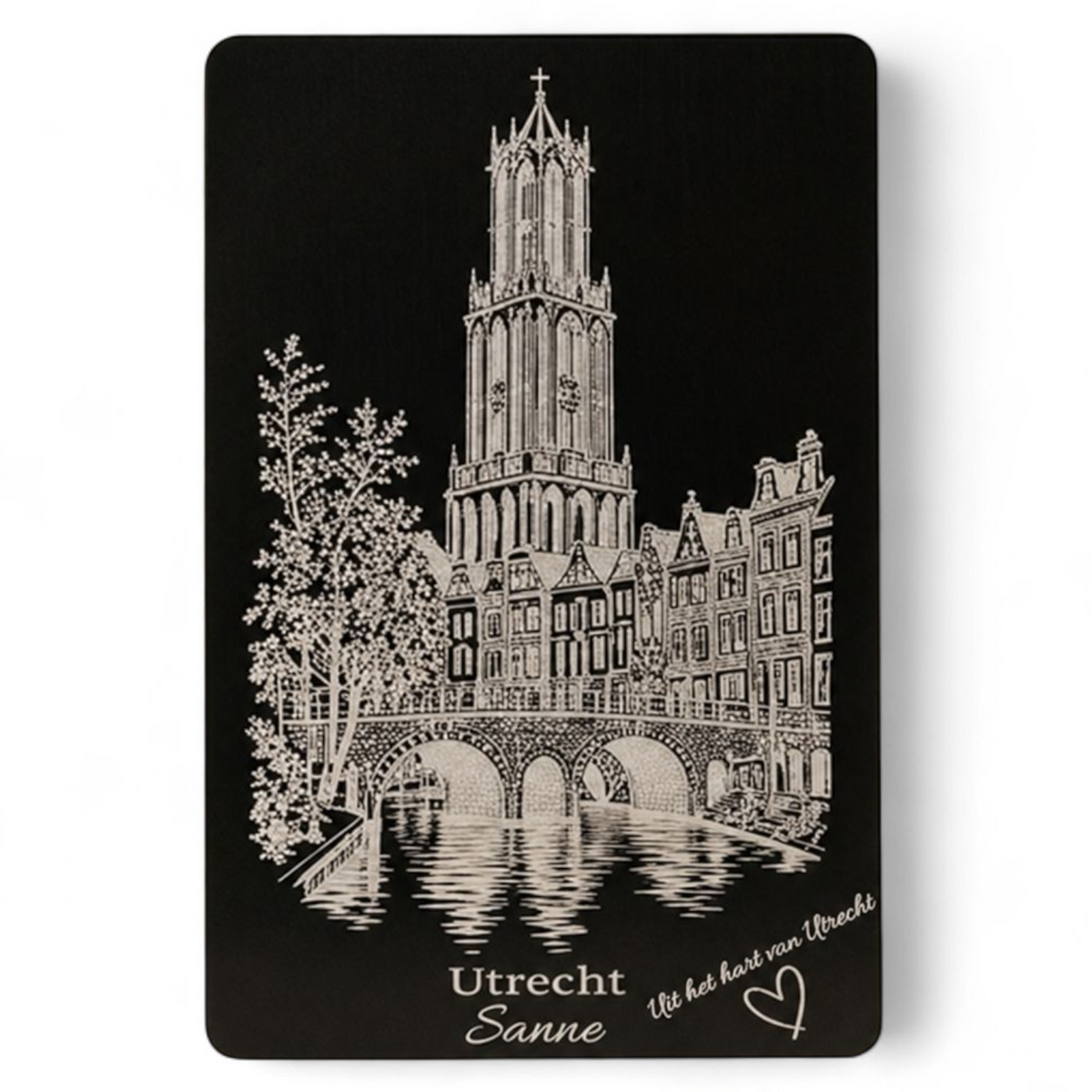 Voorbeeld van personalisatie op de voorkant van Utrecht portemonneekaart met Domtoren