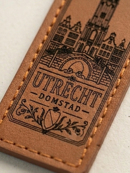 Detail van Kunstleren sleutelhanger Utrecht met Domtoren
