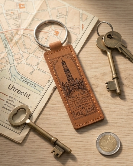 Sfeerfoto van Kunstleren sleutelhanger Utrecht met Domtoren