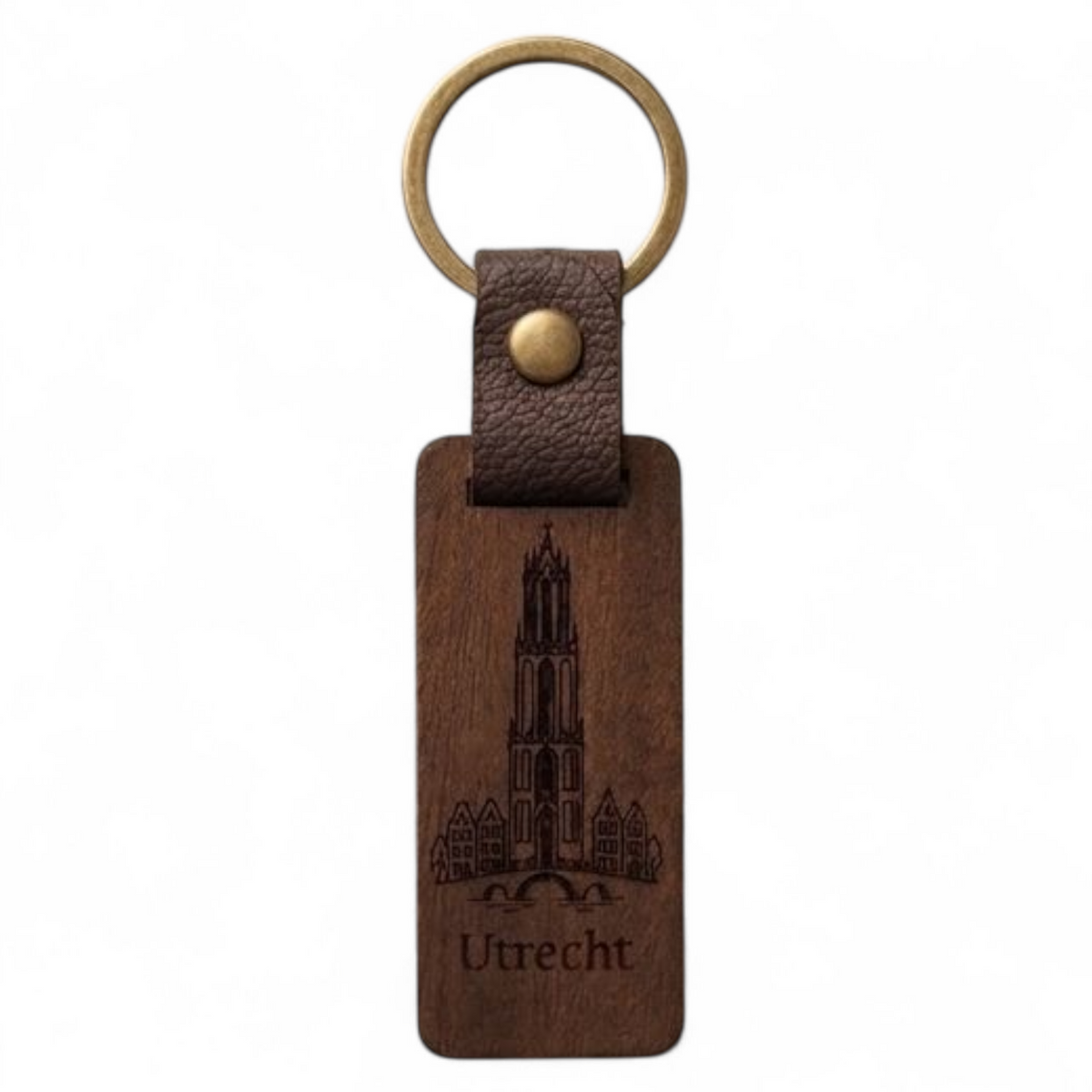 Walnoothouten sleutelhanger Utrecht met Domtoren