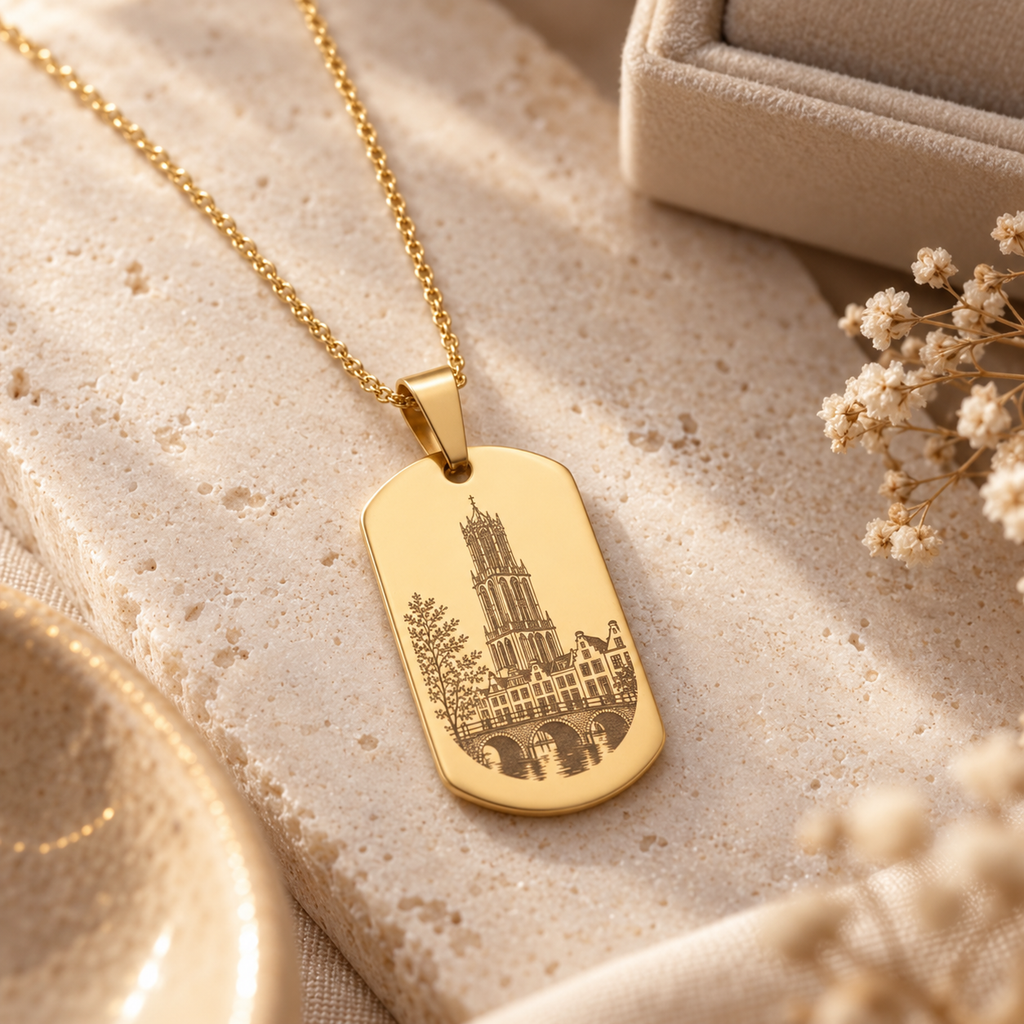 Sfeerfoto van Utrecht ketting met langwerpige Domtoren-hanger