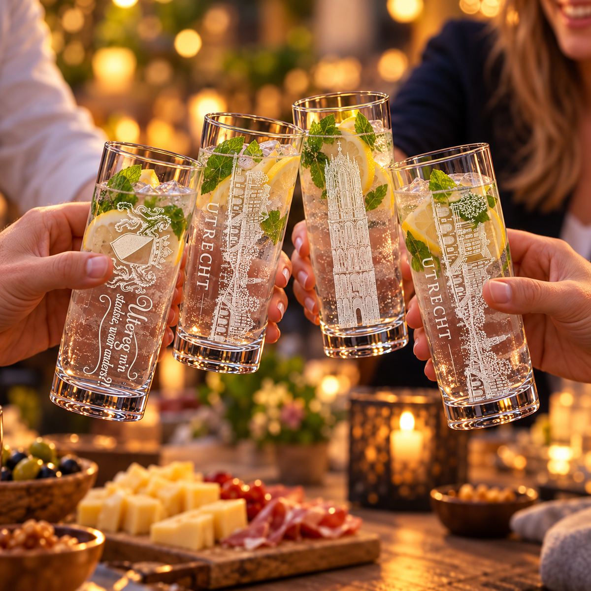 Set van 4 Utrecht longdrinkglazen in gebruik