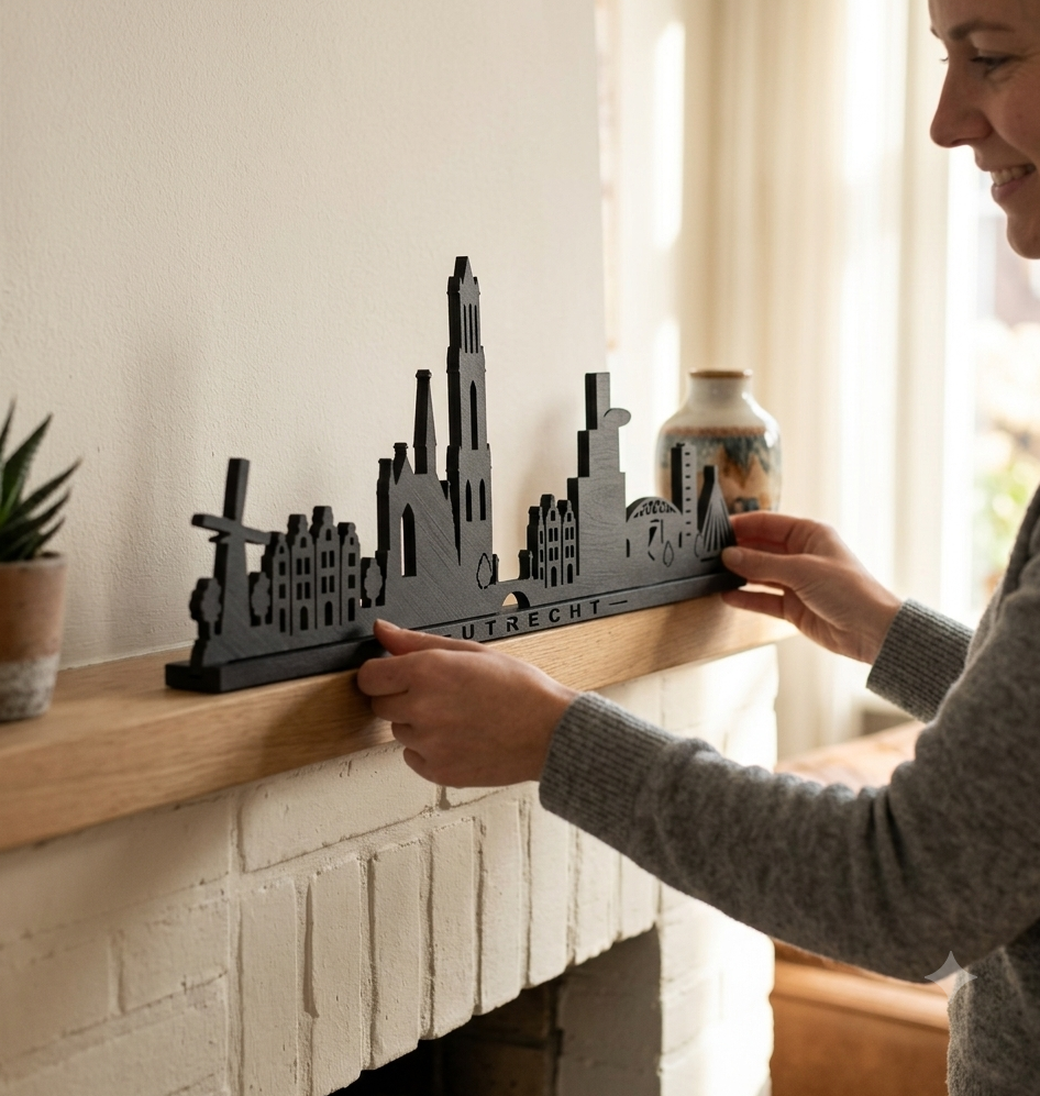 Houten skyline Utrecht met Domtoren in gebruik