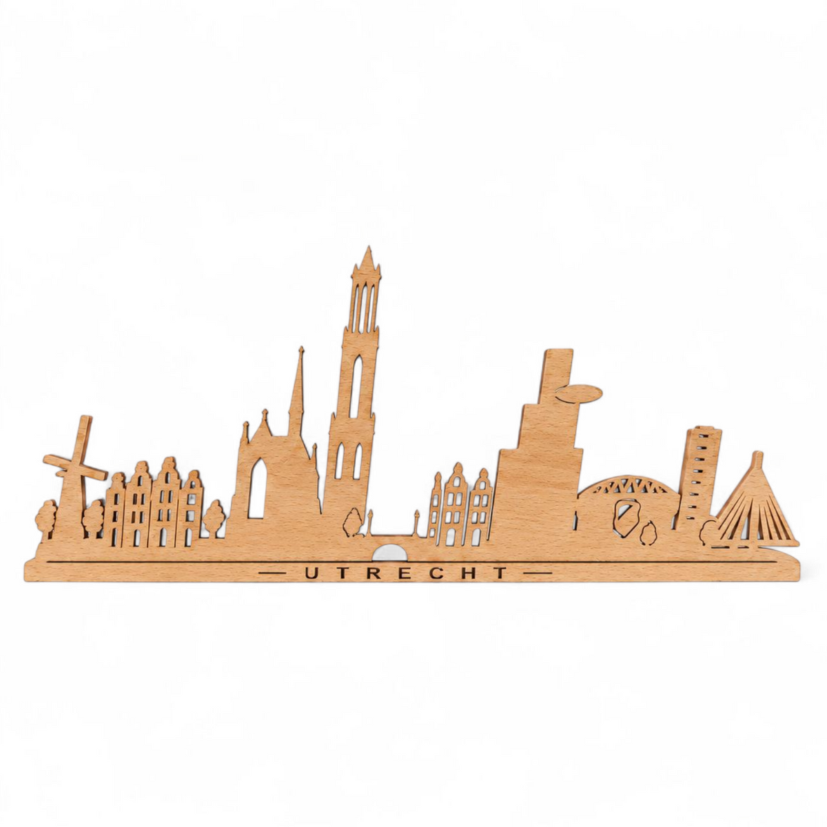 Houten skyline Utrecht met Domtoren in houtkleur