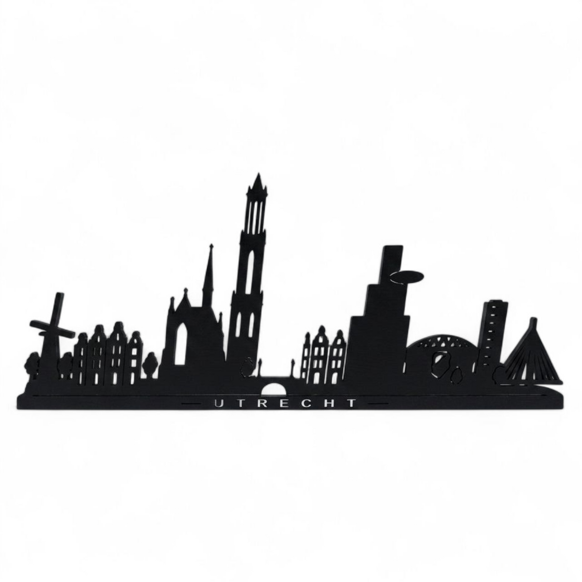 Houten skyline Utrecht met Domtoren in zwart