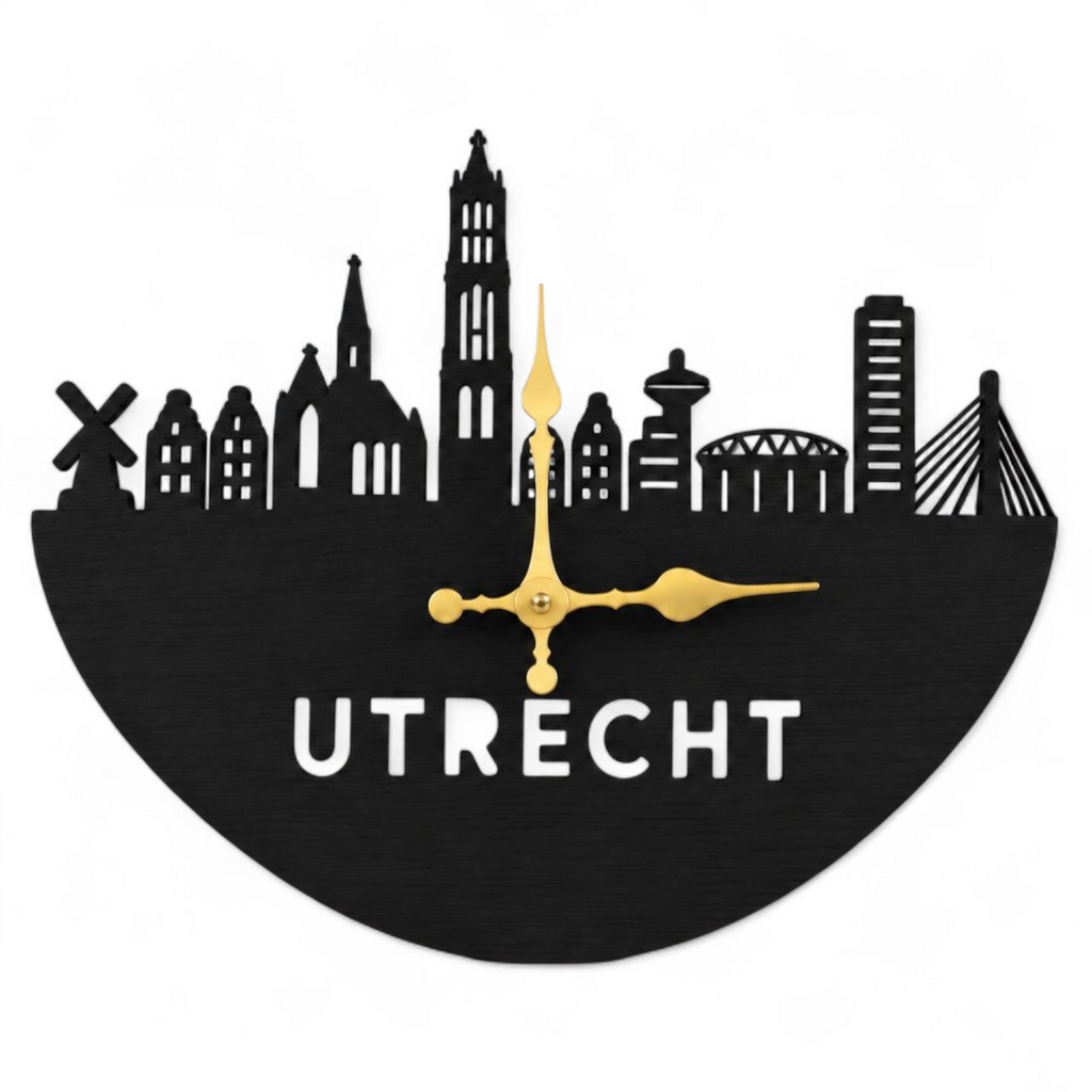 Holz-Wanduhr Utrecht mit Domturm in Schwarz