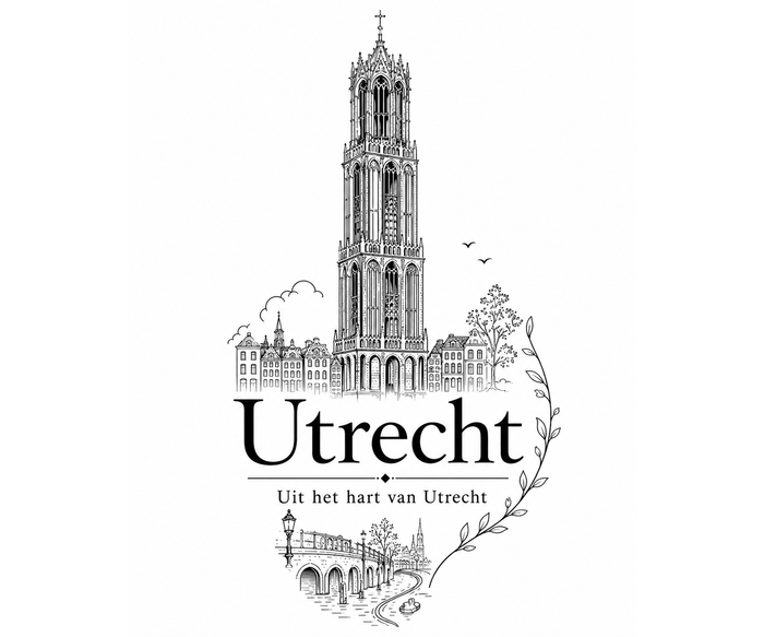 Decoratieve Domtoren lijntekening bij de waarden van Domstad Cadeaus
